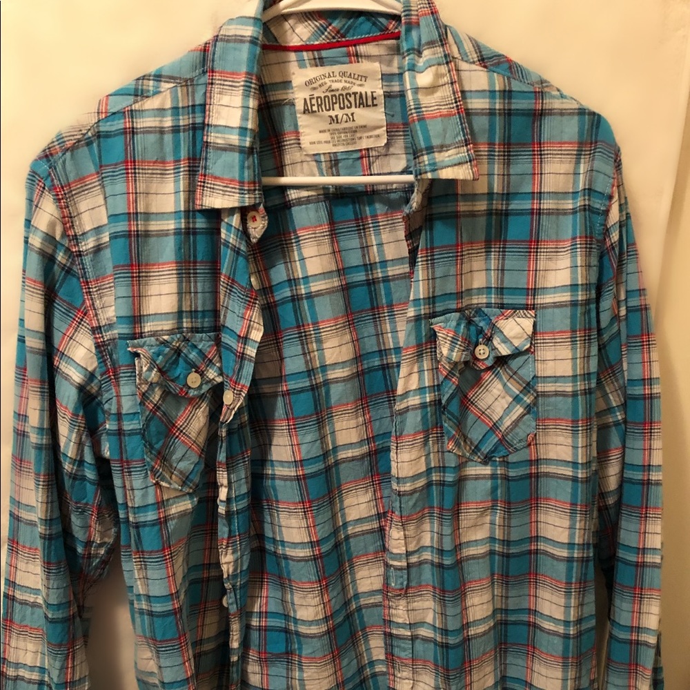 Aeropostale Men’s Pearl Snap Plaid Shirt (Medium)